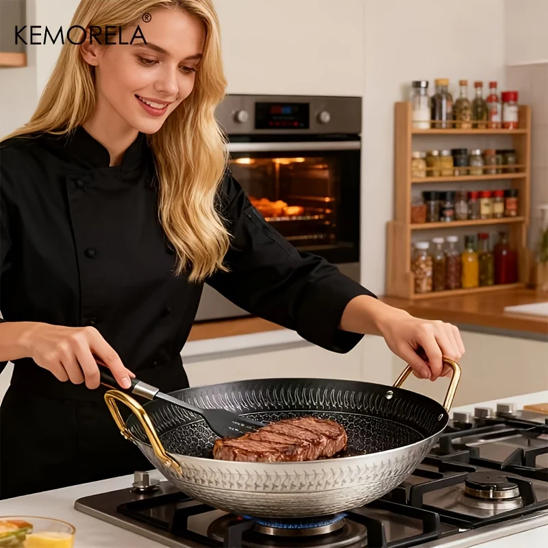 1PCS Stainless Steel Non-Stick Honeycomb Pan 24/26/28/30cm for Kitchen Fast Heat Conduction, Scratch-Resistant Non-Stick Surface