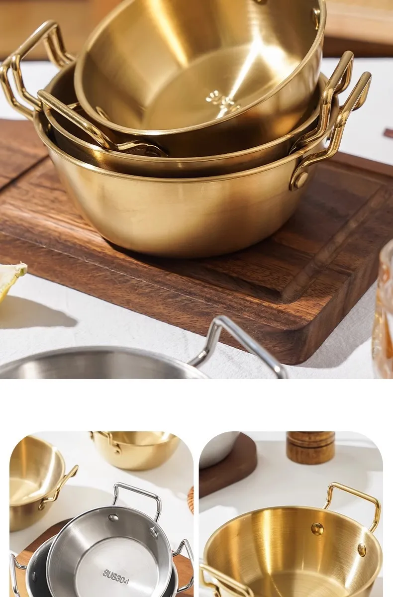 1Pcs Korean Style Cuisine Bowl Durable Stainless Steel Rice Wine Bowls Household Double Ear Snacks Plate Instant Noodle Bowl