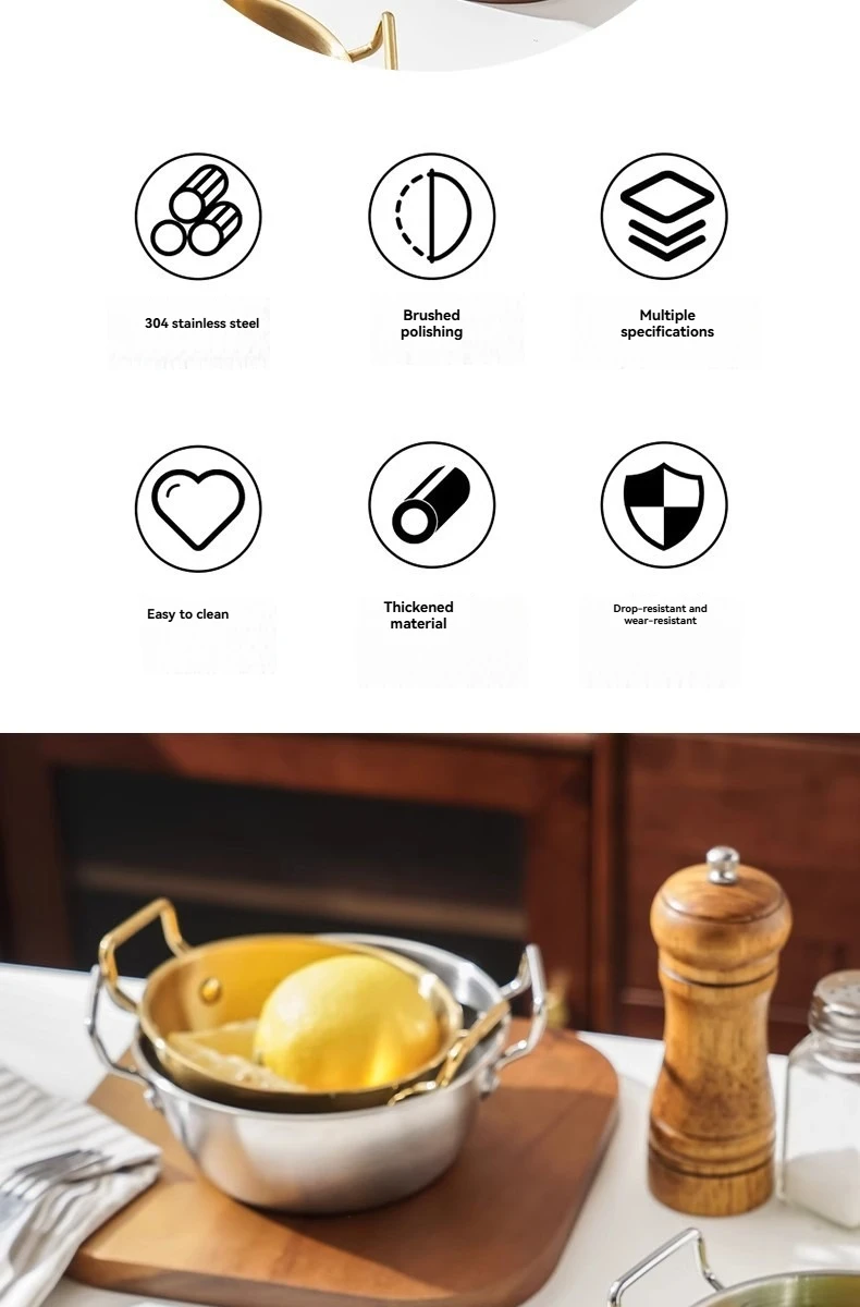 1Pcs Korean Style Cuisine Bowl Durable Stainless Steel Rice Wine Bowls Household Double Ear Snacks Plate Instant Noodle Bowl