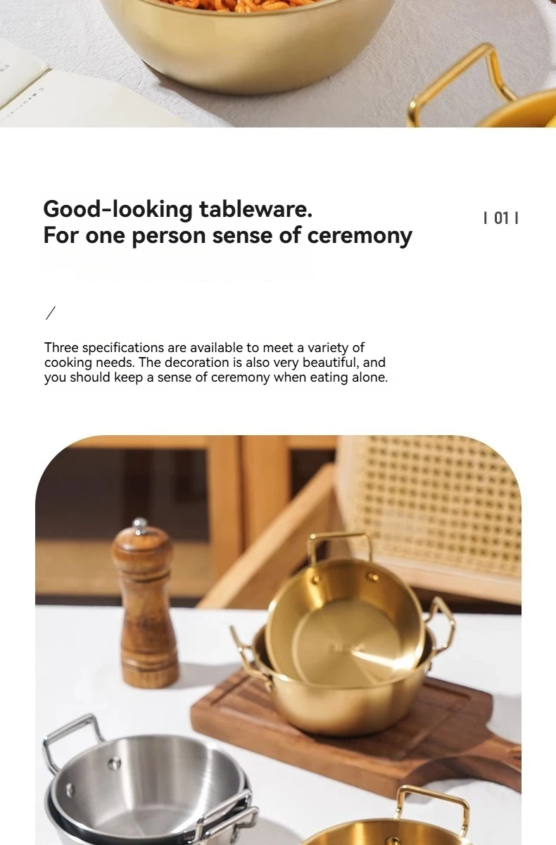 1Pcs Korean Style Cuisine Bowl Durable Stainless Steel Rice Wine Bowls Household Double Ear Snacks Plate Instant Noodle Bowl