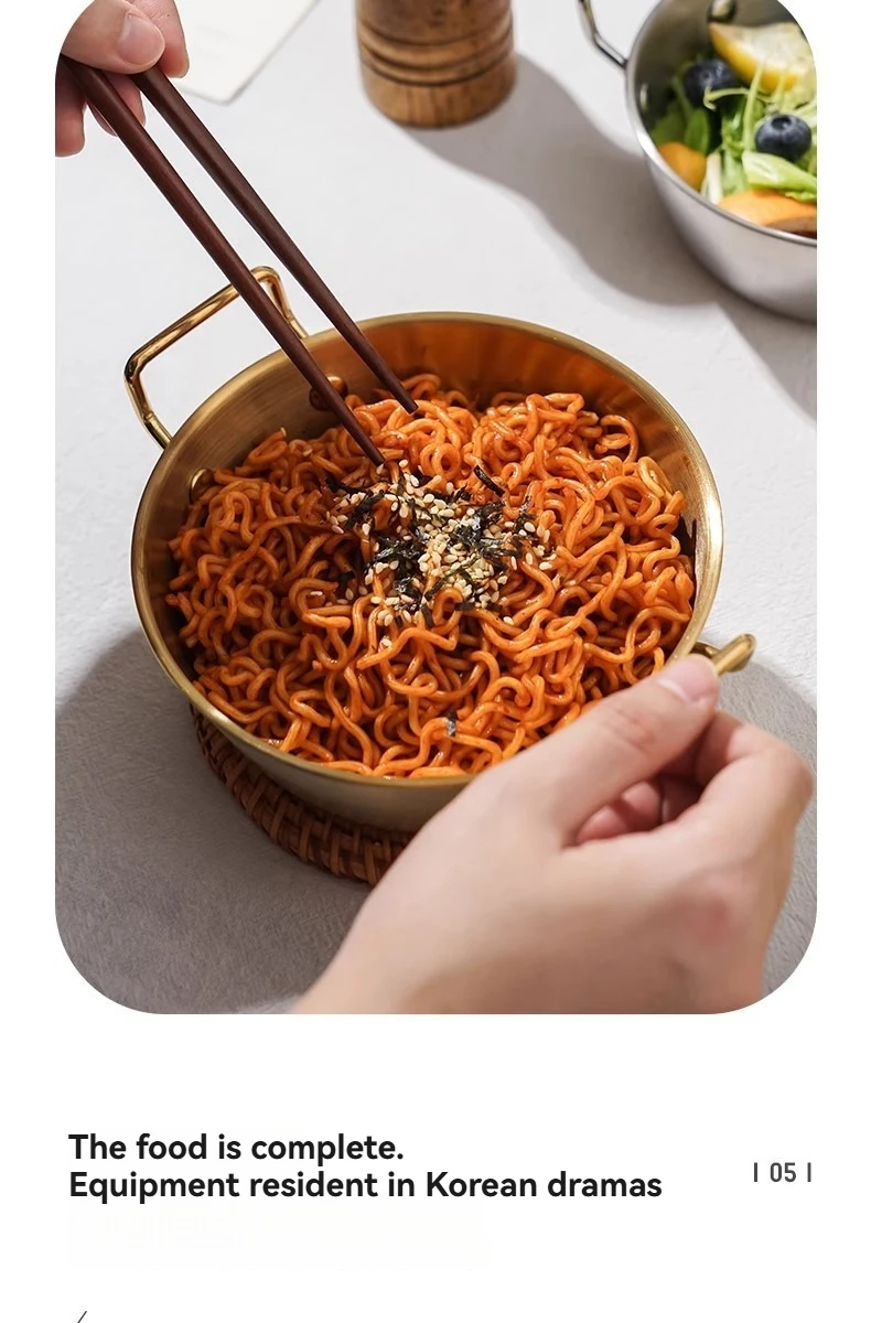 1Pcs Korean Style Cuisine Bowl Durable Stainless Steel Rice Wine Bowls Household Double Ear Snacks Plate Instant Noodle Bowl