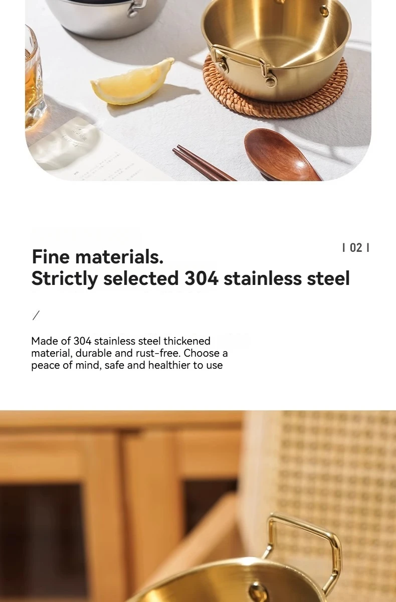 1Pcs Korean Style Cuisine Bowl Durable Stainless Steel Rice Wine Bowls Household Double Ear Snacks Plate Instant Noodle Bowl