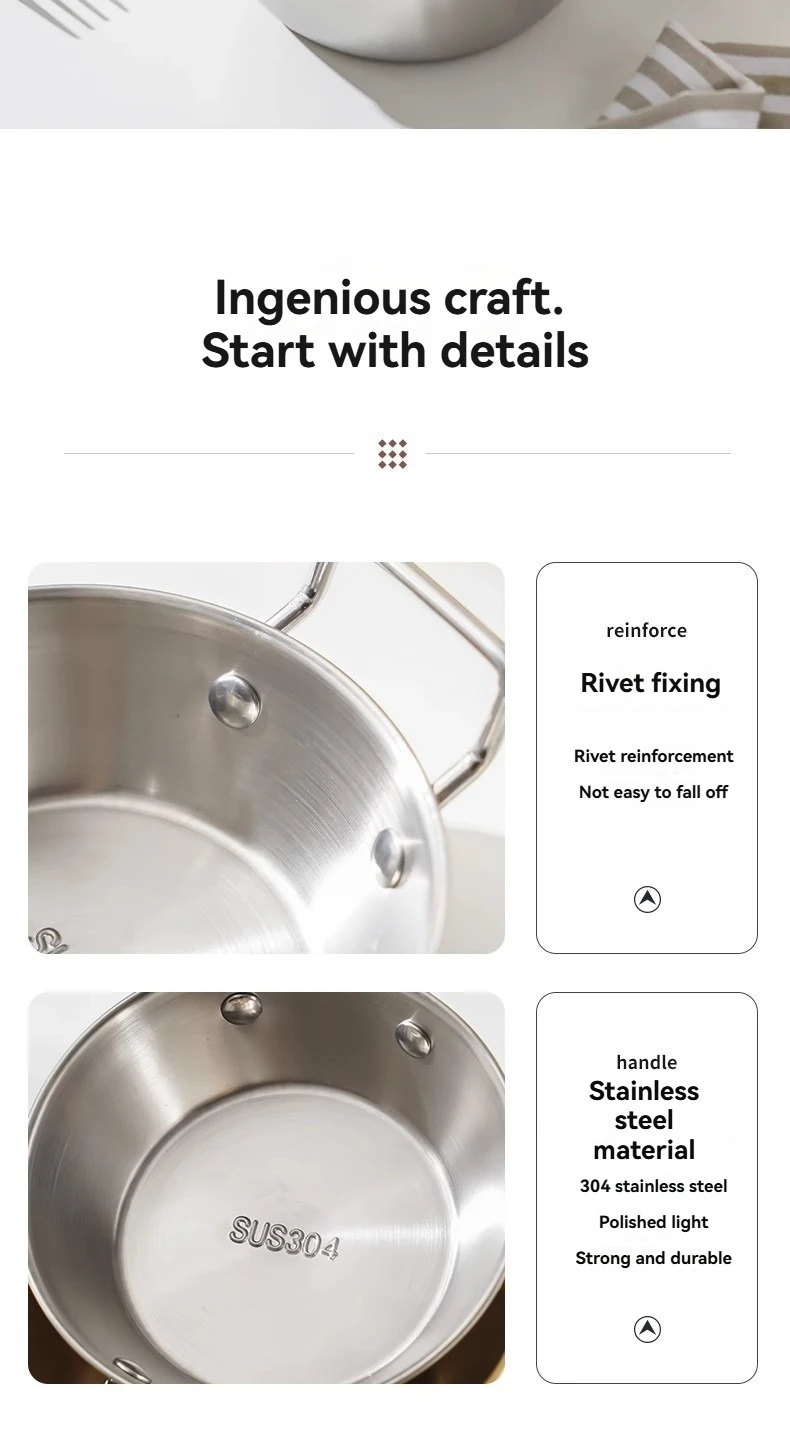1Pcs Korean Style Cuisine Bowl Durable Stainless Steel Rice Wine Bowls Household Double Ear Snacks Plate Instant Noodle Bowl