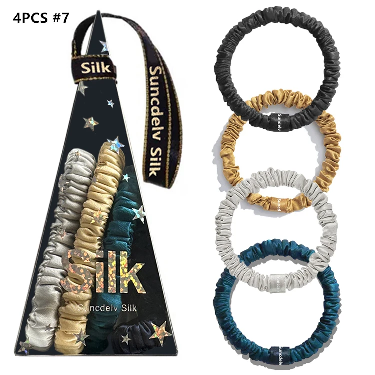 4PCS 100% Pure Mulberry Silk Hair Scrunchies Silk Hair Ties Hairbands Ponytail Holders Solid Color Hair Accessories 22Momme