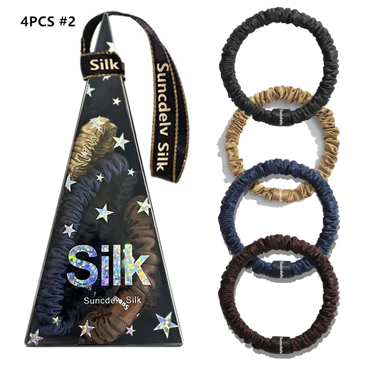 4PCS 100% Pure Mulberry Silk Hair Scrunchies Silk Hair Ties Hairbands Ponytail Holders Solid Color Hair Accessories 22Momme