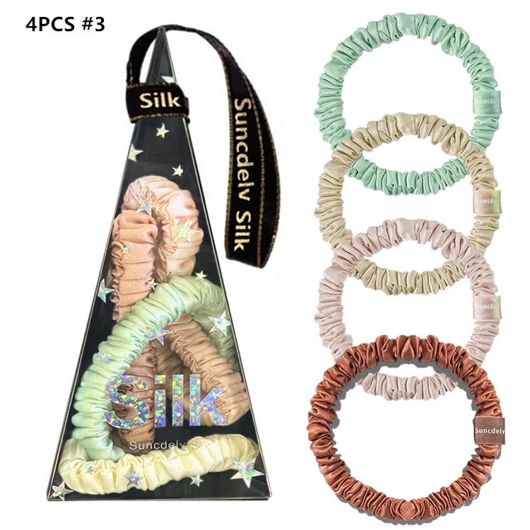 4PCS 100% Pure Mulberry Silk Hair Scrunchies Silk Hair Ties Hairbands Ponytail Holders Solid Color Hair Accessories 22Momme