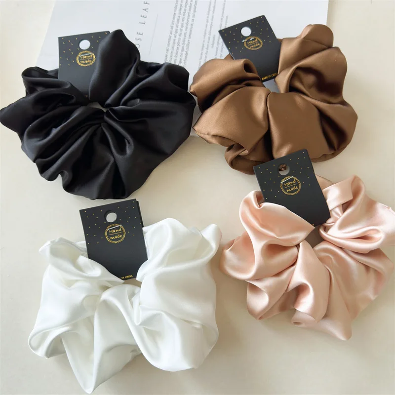 Satin Silk Like Hair Scrunchies Black Big Hair Ties For Girl Scrunchie Solid Color Hair Accessories Scrunch Headbands For Women