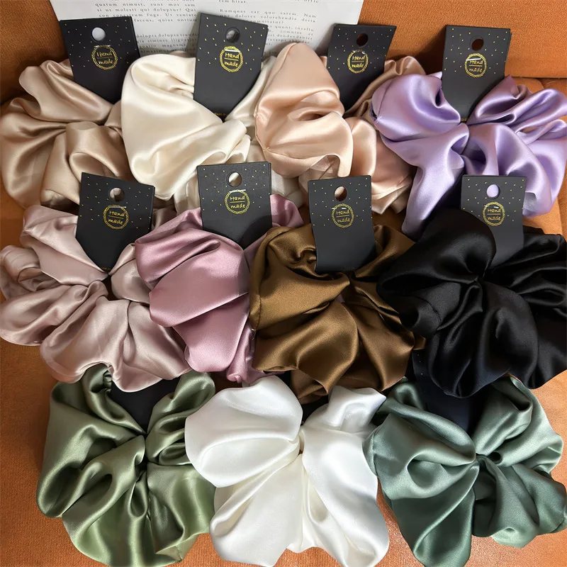 Satin Silk Like Hair Scrunchies Black Big Hair Ties For Girl Scrunchie Solid Color Hair Accessories Scrunch Headbands For Women