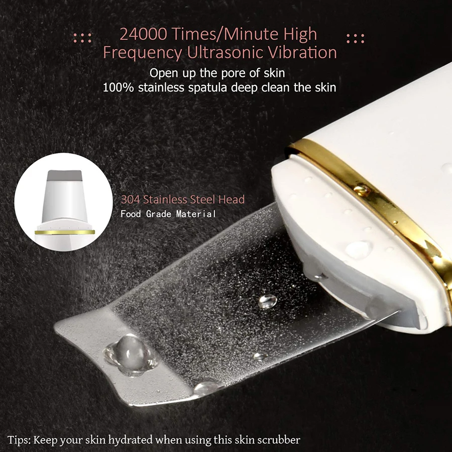 Ultrasonic Skin Scrubber Face Spatula Pore Cleaner Blackhead Remover Shovel Skin Care Tool for Facial Lifting and Deep Cleansing