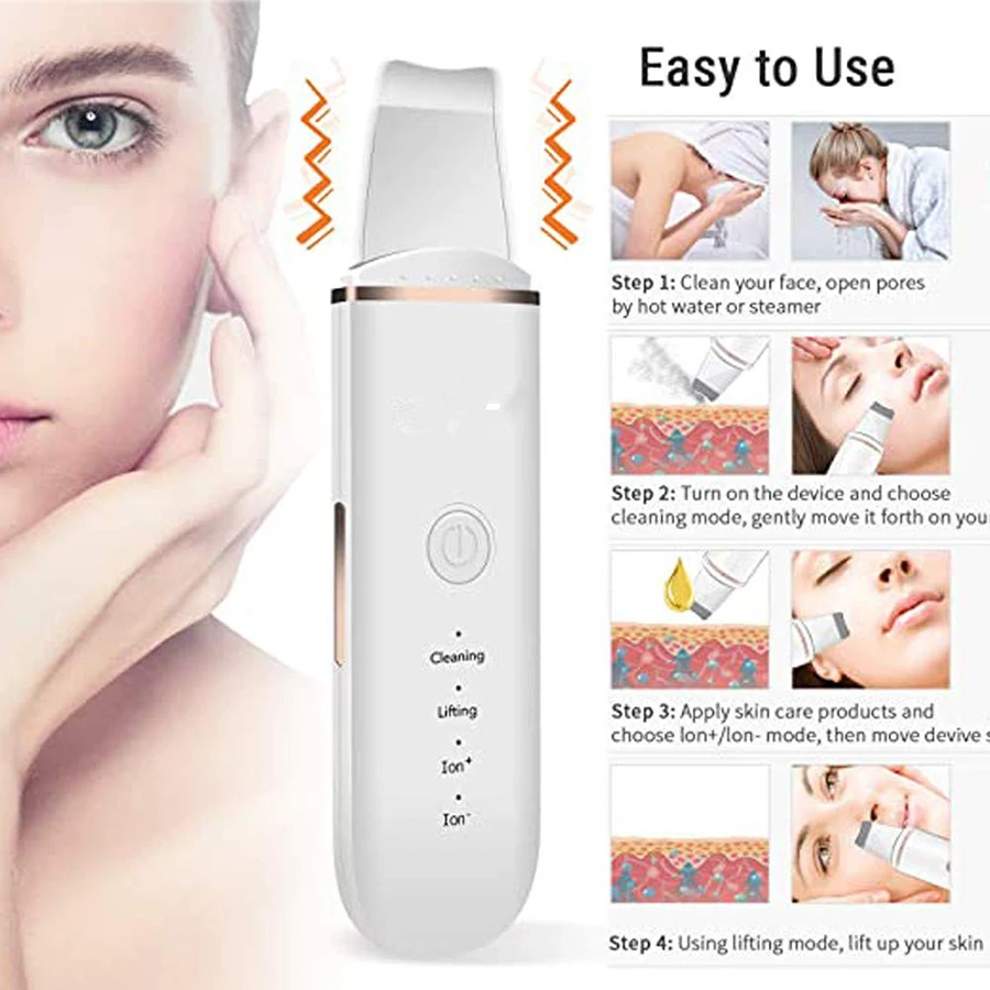Ultrasonic Skin Scrubber Face Spatula Pore Cleaner Blackhead Remover Shovel Skin Care Tool for Facial Lifting and Deep Cleansing