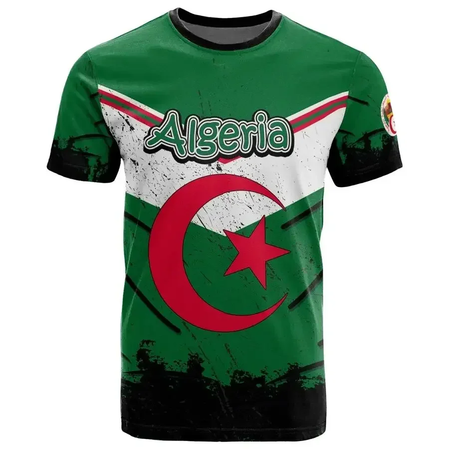 Algeria 3D T-Shirt Short Sleeves Casual Sports Loose T-Shirt Flag Print High Quality T-Shirt Summer Round Neck Men Ladies Tops