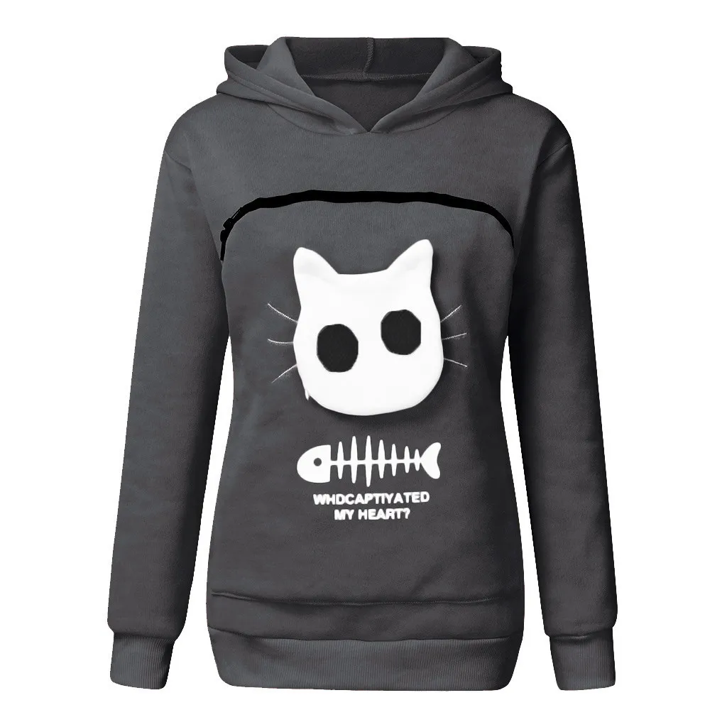 Cat Lovers Hooded Sweatshirt Kangaroo Dog Pet Paw Pullovers For Women Cuddle Pouch Funny Printed Pocket Hoodie Large Size