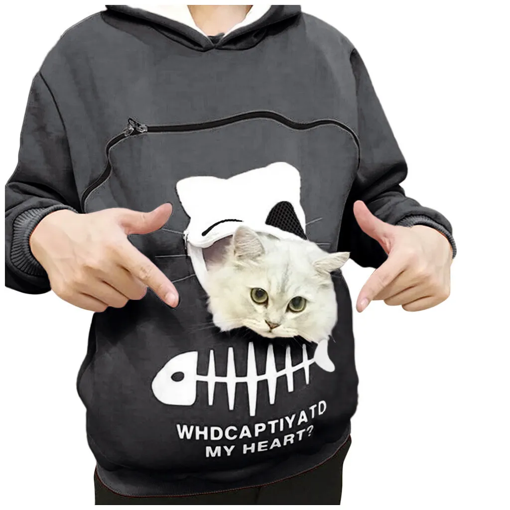 Cat Lovers Hooded Sweatshirt Kangaroo Dog Pet Paw Pullovers For Women Cuddle Pouch Funny Printed Pocket Hoodie Large Size