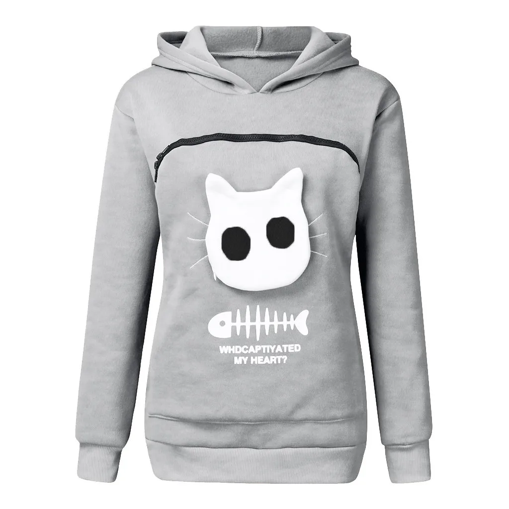 Cat Lovers Hooded Sweatshirt Kangaroo Dog Pet Paw Pullovers For Women Cuddle Pouch Funny Printed Pocket Hoodie Large Size