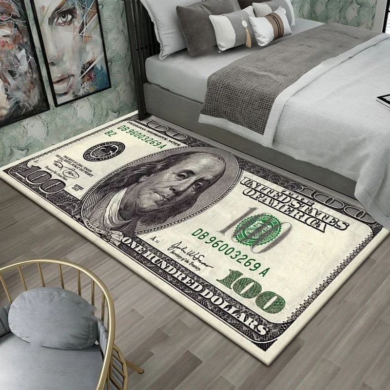 VIKAMA Creative Dollar Printed Carpet Anti-Slip Bedroom Side Rug Easy to Clean Game Room Dormitory Floor Mat Home Decoration