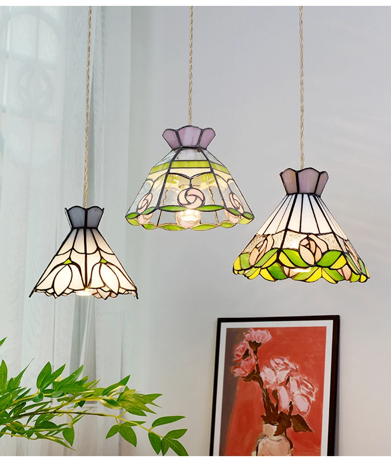 European Pendant Lamp Bar Restaurant Creative Rural Bedroom Balcony Hanging Light Fixture Retro Colorful Glass Chandelier Indoor