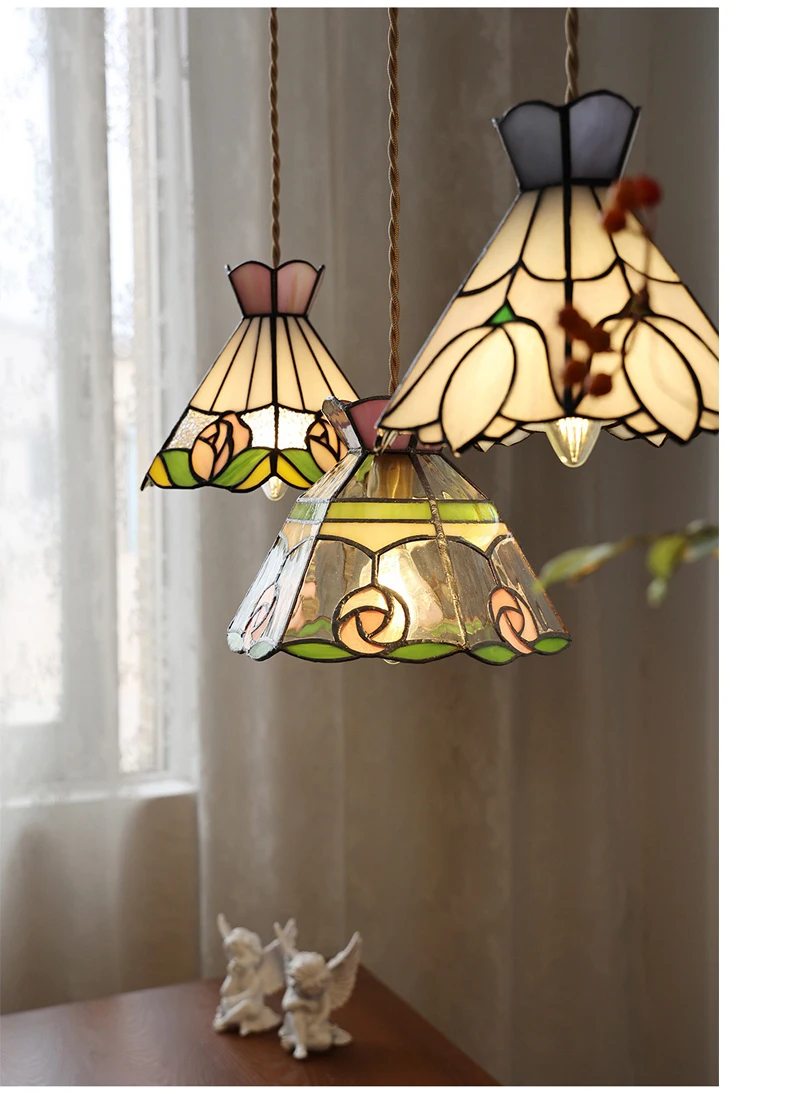 European Pendant Lamp Bar Restaurant Creative Rural Bedroom Balcony Hanging Light Fixture Retro Colorful Glass Chandelier Indoor