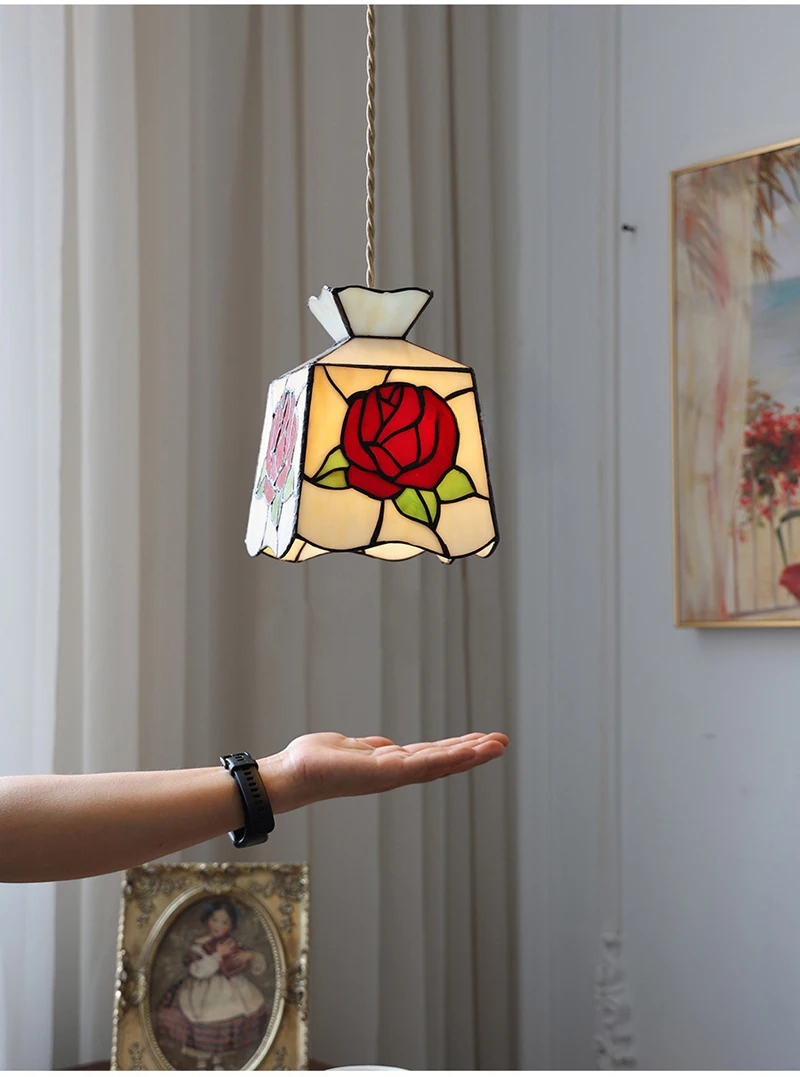 European Pendant Lamp Bar Restaurant Creative Rural Bedroom Balcony Hanging Light Fixture Retro Colorful Glass Chandelier Indoor