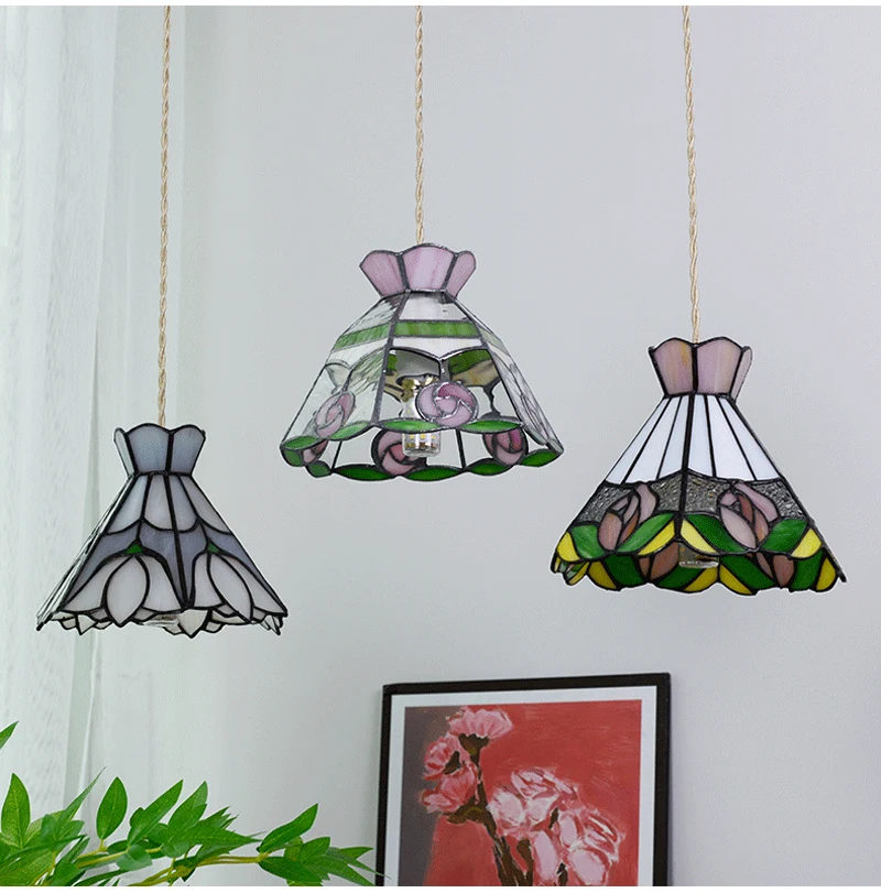 European Pendant Lamp Bar Restaurant Creative Rural Bedroom Balcony Hanging Light Fixture Retro Colorful Glass Chandelier Indoor