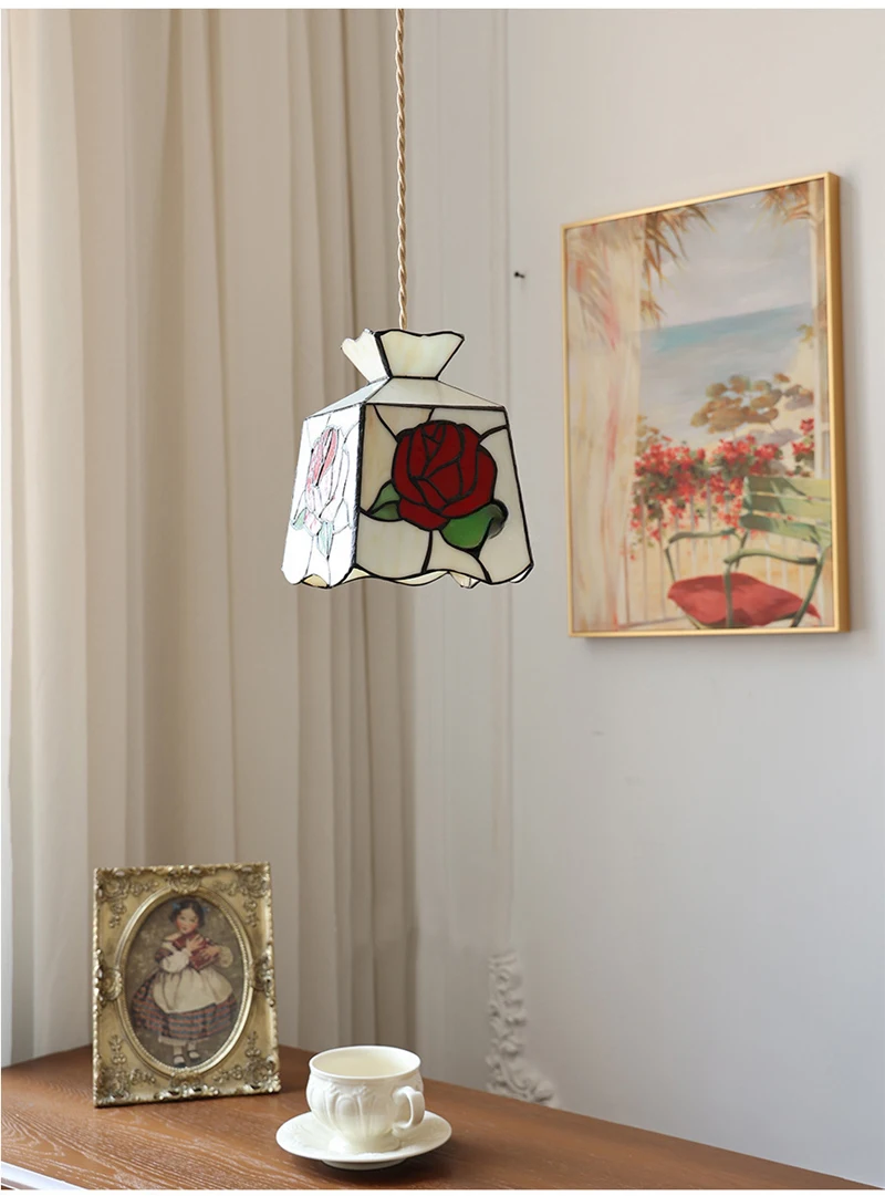 European Pendant Lamp Bar Restaurant Creative Rural Bedroom Balcony Hanging Light Fixture Retro Colorful Glass Chandelier Indoor