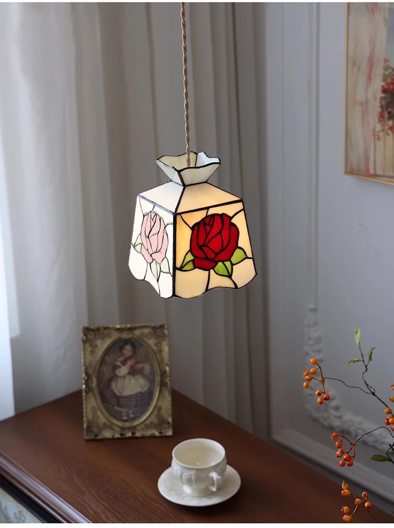 European Pendant Lamp Bar Restaurant Creative Rural Bedroom Balcony Hanging Light Fixture Retro Colorful Glass Chandelier Indoor