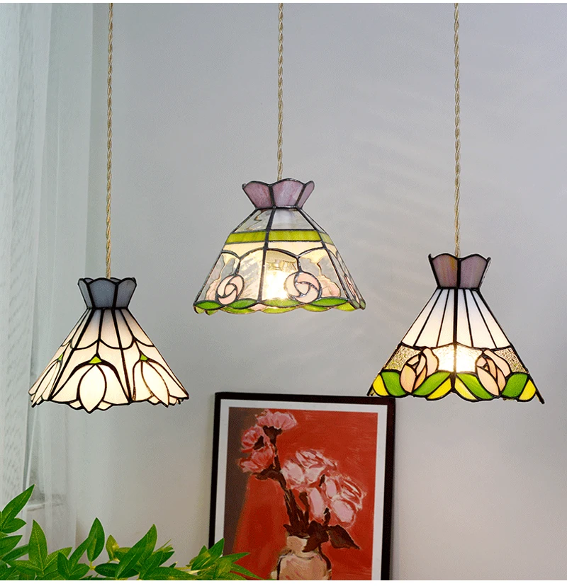 European Pendant Lamp Bar Restaurant Creative Rural Bedroom Balcony Hanging Light Fixture Retro Colorful Glass Chandelier Indoor