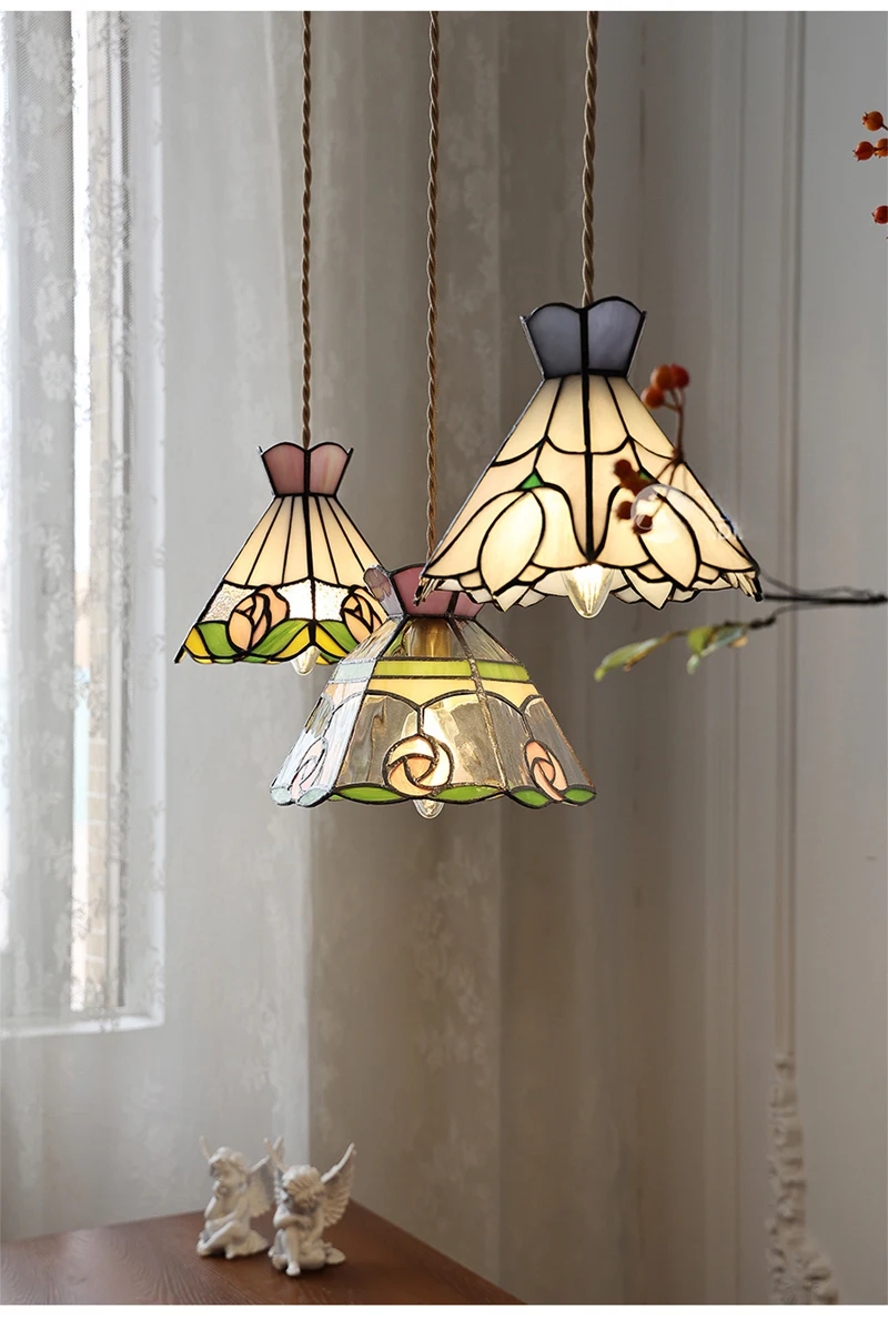 European Pendant Lamp Bar Restaurant Creative Rural Bedroom Balcony Hanging Light Fixture Retro Colorful Glass Chandelier Indoor
