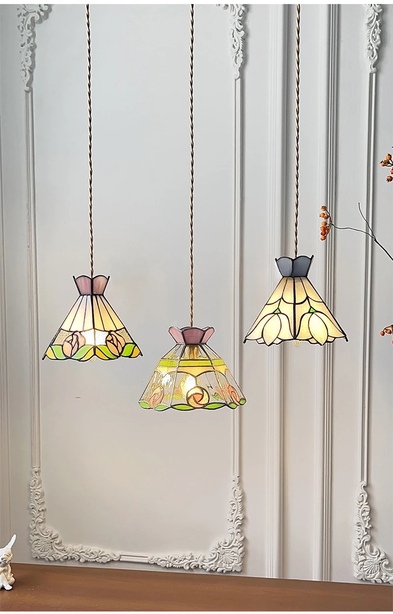 European Pendant Lamp Bar Restaurant Creative Rural Bedroom Balcony Hanging Light Fixture Retro Colorful Glass Chandelier Indoor