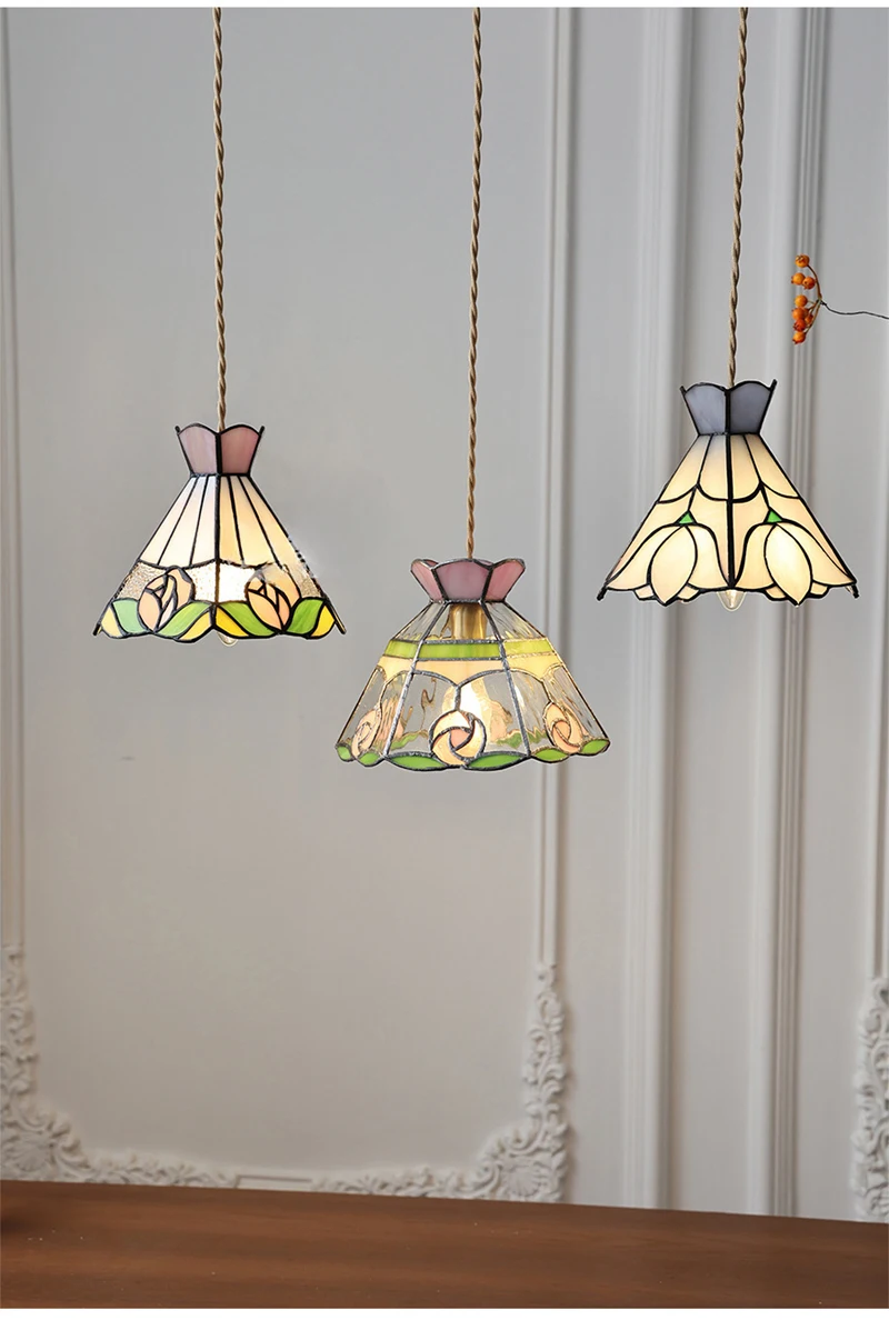 European Pendant Lamp Bar Restaurant Creative Rural Bedroom Balcony Hanging Light Fixture Retro Colorful Glass Chandelier Indoor