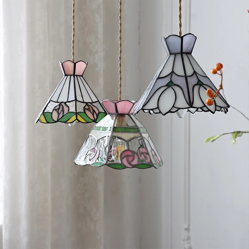 European Pendant Lamp Bar Restaurant Creative Rural Bedroom Balcony Hanging Light Fixture Retro Colorful Glass Chandelier Indoor