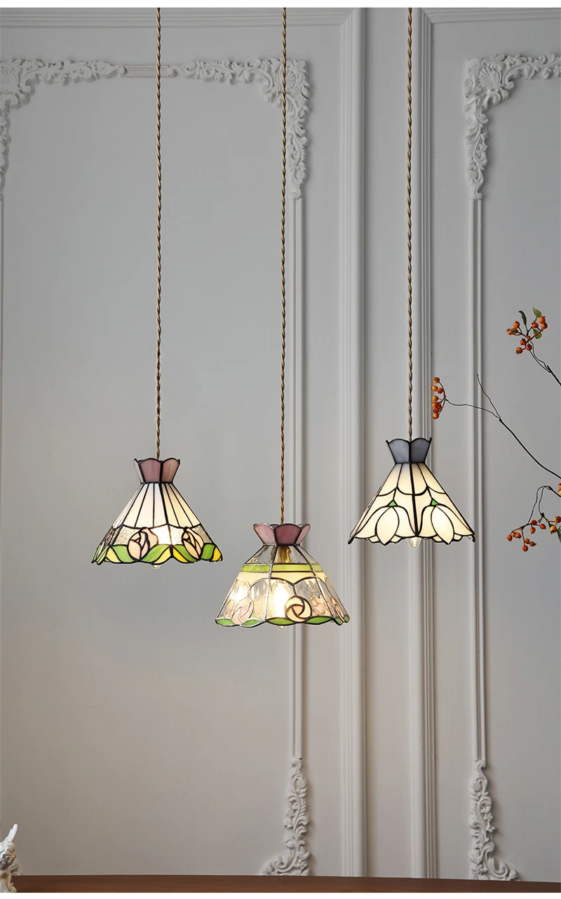 European Pendant Lamp Bar Restaurant Creative Rural Bedroom Balcony Hanging Light Fixture Retro Colorful Glass Chandelier Indoor