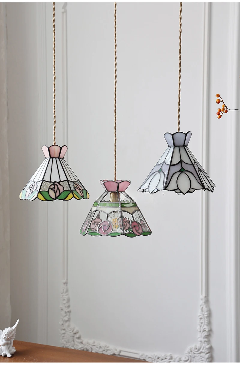 European Pendant Lamp Bar Restaurant Creative Rural Bedroom Balcony Hanging Light Fixture Retro Colorful Glass Chandelier Indoor