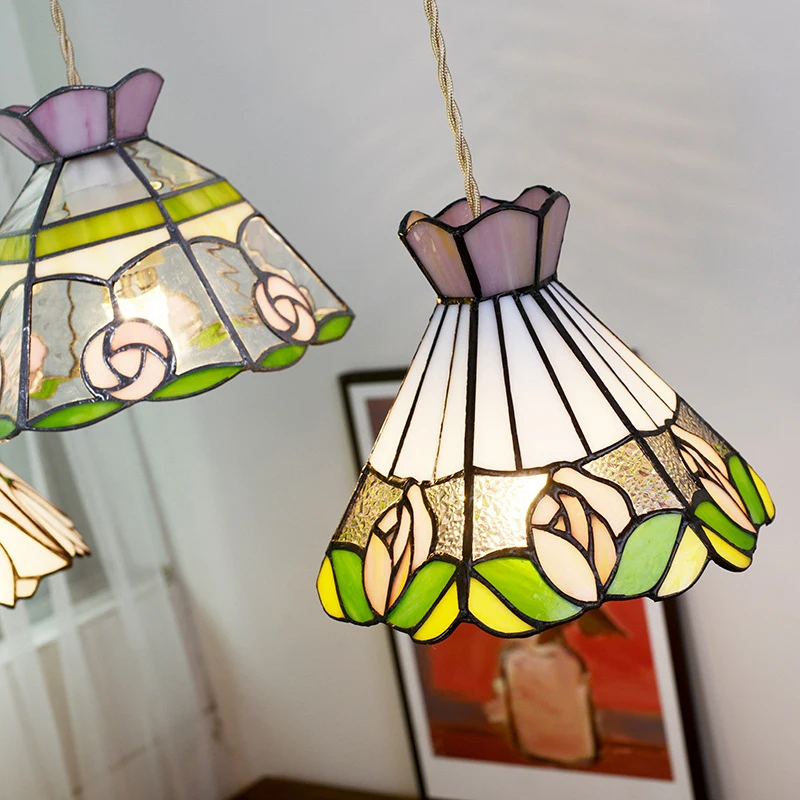 European Pendant Lamp Bar Restaurant Creative Rural Bedroom Balcony Hanging Light Fixture Retro Colorful Glass Chandelier Indoor