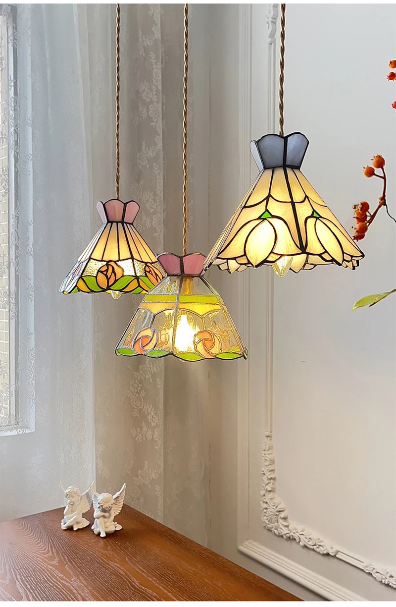 European Pendant Lamp Bar Restaurant Creative Rural Bedroom Balcony Hanging Light Fixture Retro Colorful Glass Chandelier Indoor