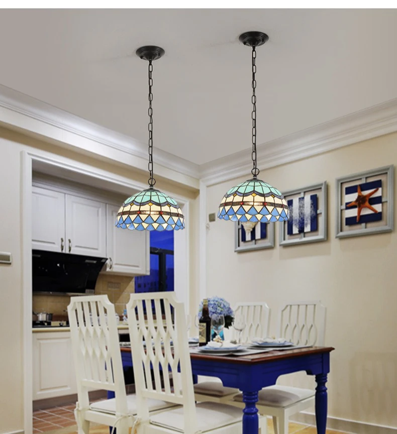 Retro Tiff Style Colorful Glass Chandelier Mediterranean Pendant Light For Bar Bedroom Living Room Balcony Creative Decor
