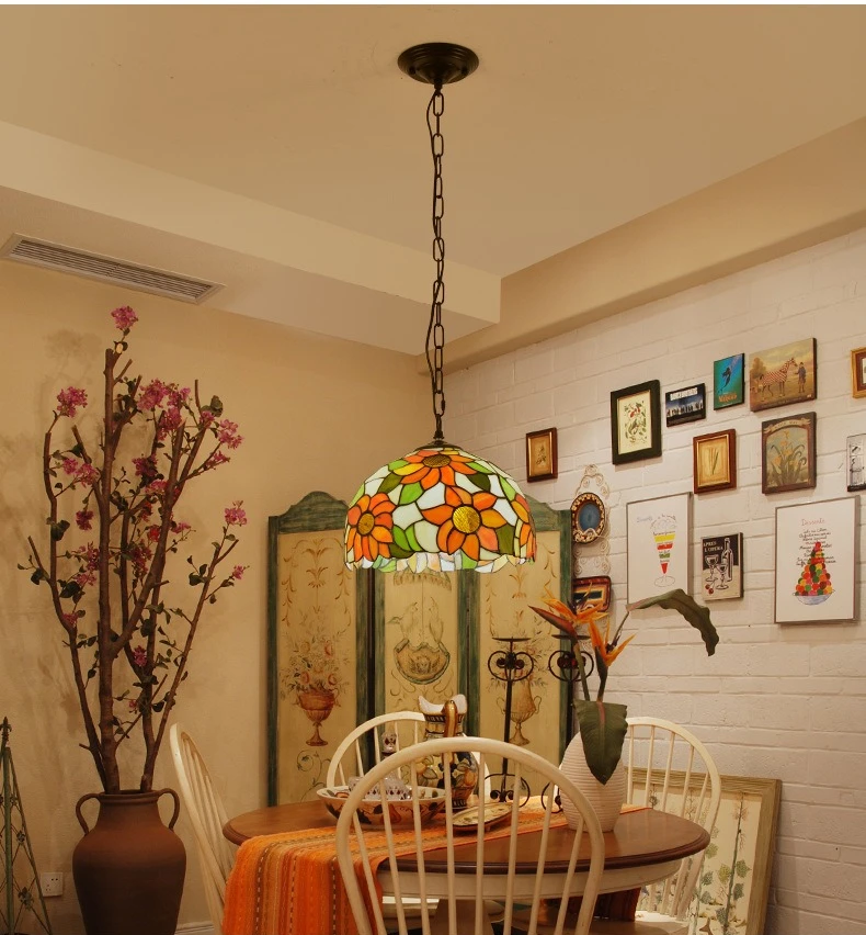 Retro Tiff Style Colorful Glass Chandelier Mediterranean Pendant Light For Bar Bedroom Living Room Balcony Creative Decor