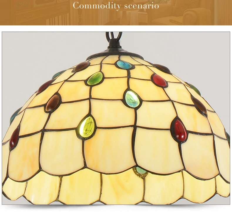 Retro Tiff Style Colorful Glass Chandelier Mediterranean Pendant Light For Bar Bedroom Living Room Balcony Creative Decor