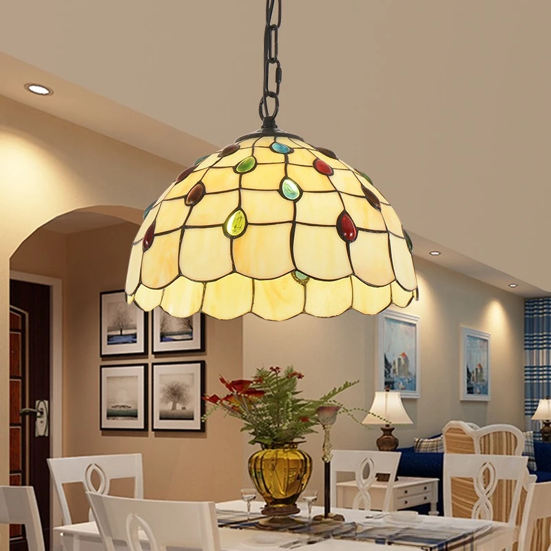 Retro Tiff Style Colorful Glass Chandelier Mediterranean Pendant Light For Bar Bedroom Living Room Balcony Creative Decor