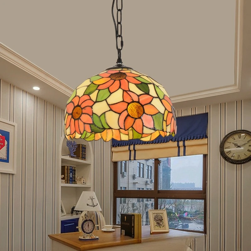 Retro Tiff Style Colorful Glass Chandelier Mediterranean Pendant Light For Bar Bedroom Living Room Balcony Creative Decor