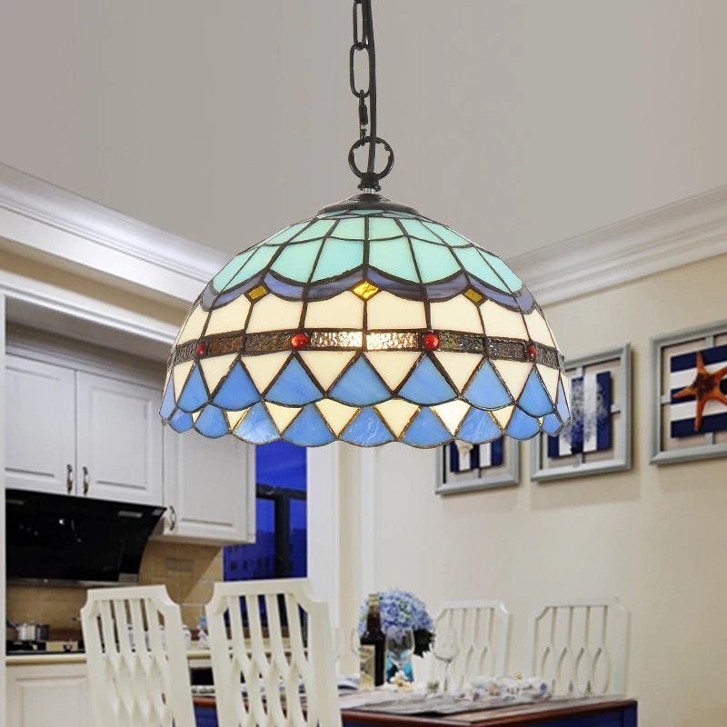 Retro Tiff Style Colorful Glass Chandelier Mediterranean Pendant Light For Bar Bedroom Living Room Balcony Creative Decor