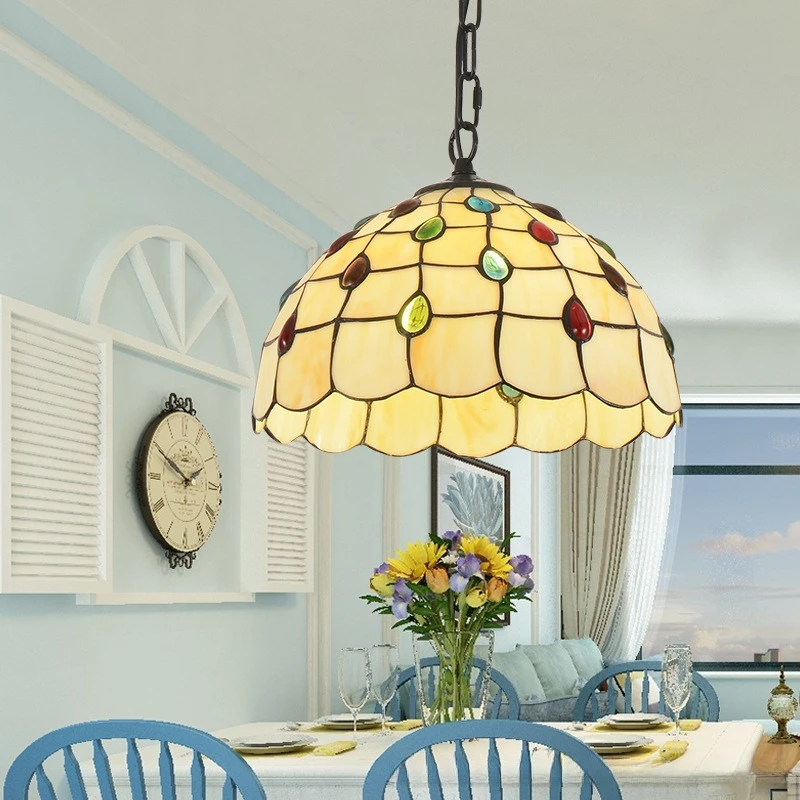 Retro Tiff Style Colorful Glass Chandelier Mediterranean Pendant Light For Bar Bedroom Living Room Balcony Creative Decor