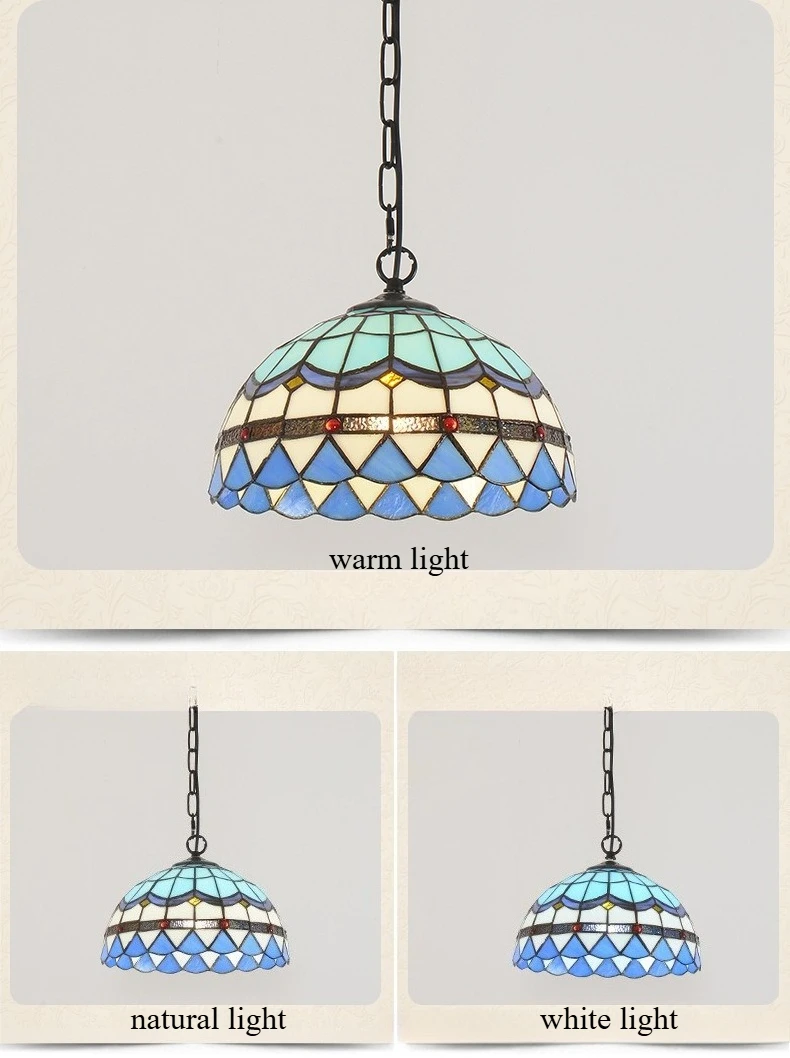Retro Tiff Style Colorful Glass Chandelier Mediterranean Pendant Light For Bar Bedroom Living Room Balcony Creative Decor