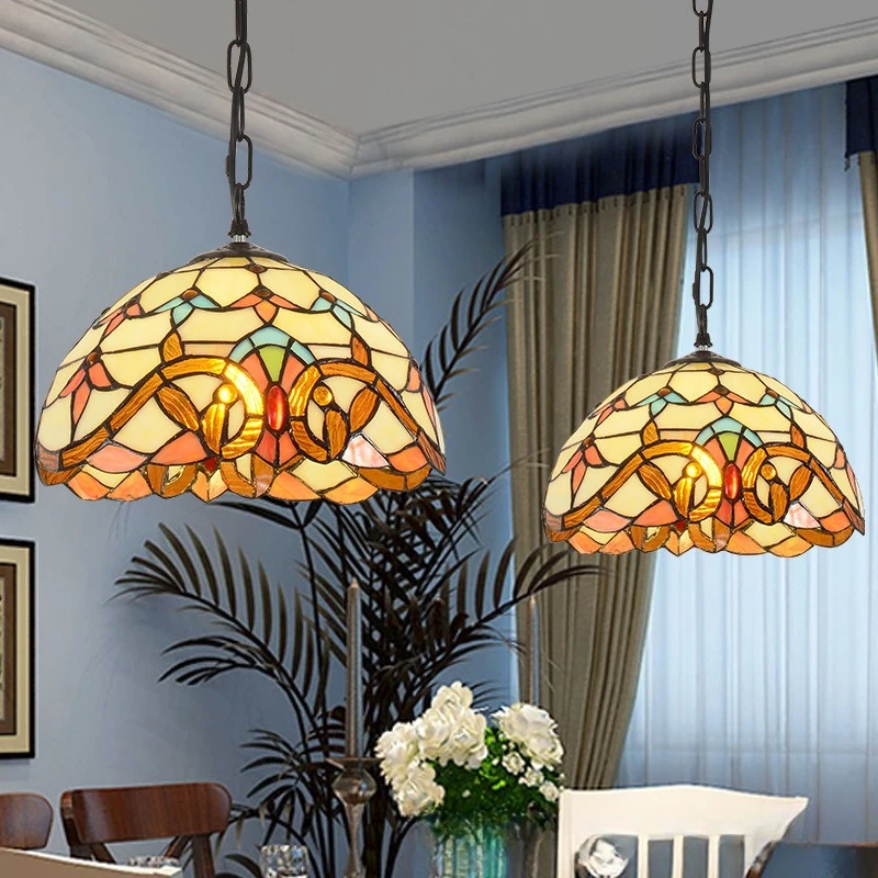Retro Tiff Style Colorful Glass Chandelier Mediterranean Pendant Light For Bar Bedroom Living Room Balcony Creative Decor