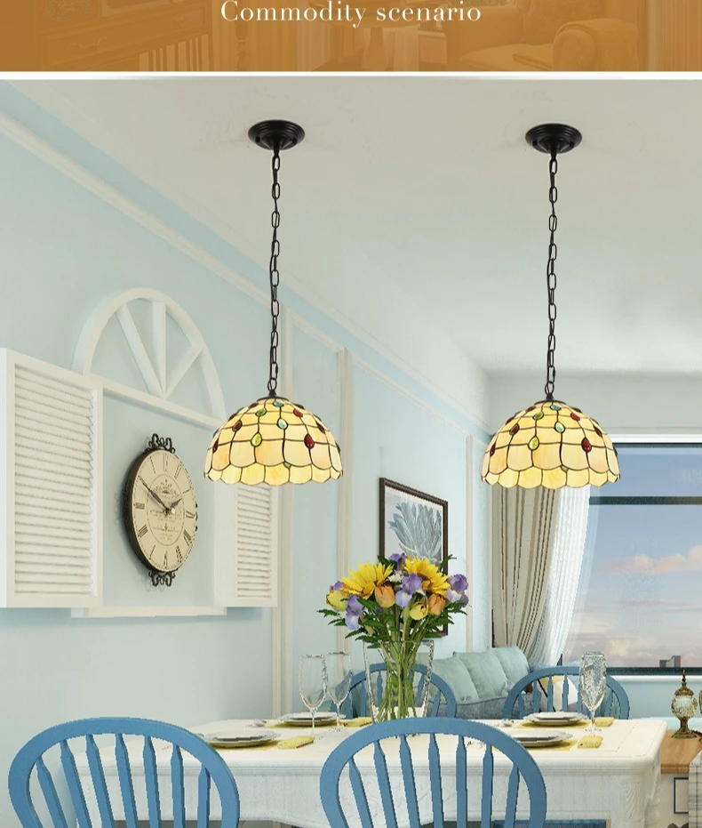 Retro Tiff Style Colorful Glass Chandelier Mediterranean Pendant Light For Bar Bedroom Living Room Balcony Creative Decor