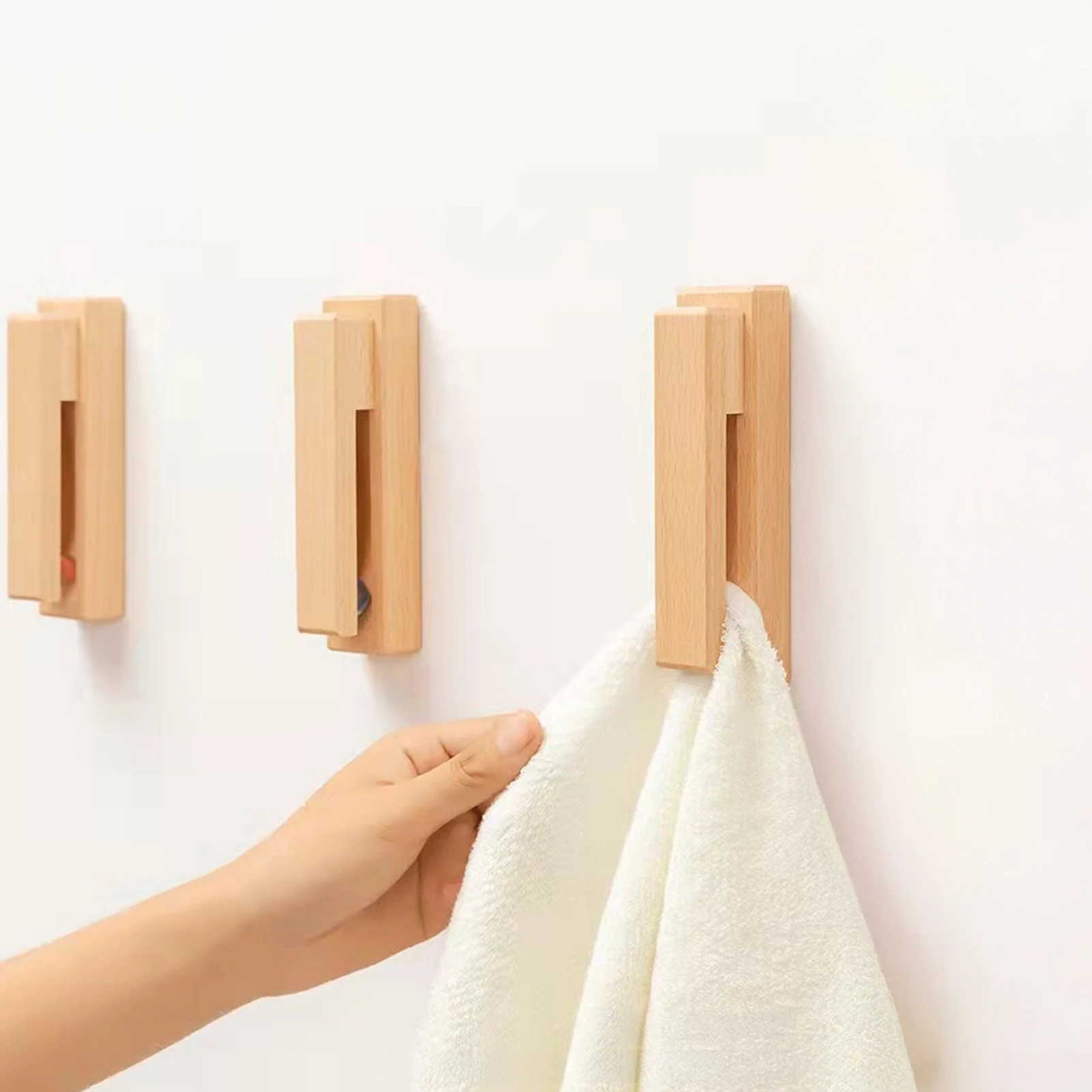 Nordic Walnut Beech Towel Hook Strong Viscose Wall Hanging Door Wooden Creativity Hook Free Punching Bathroom Home Hotel Storage