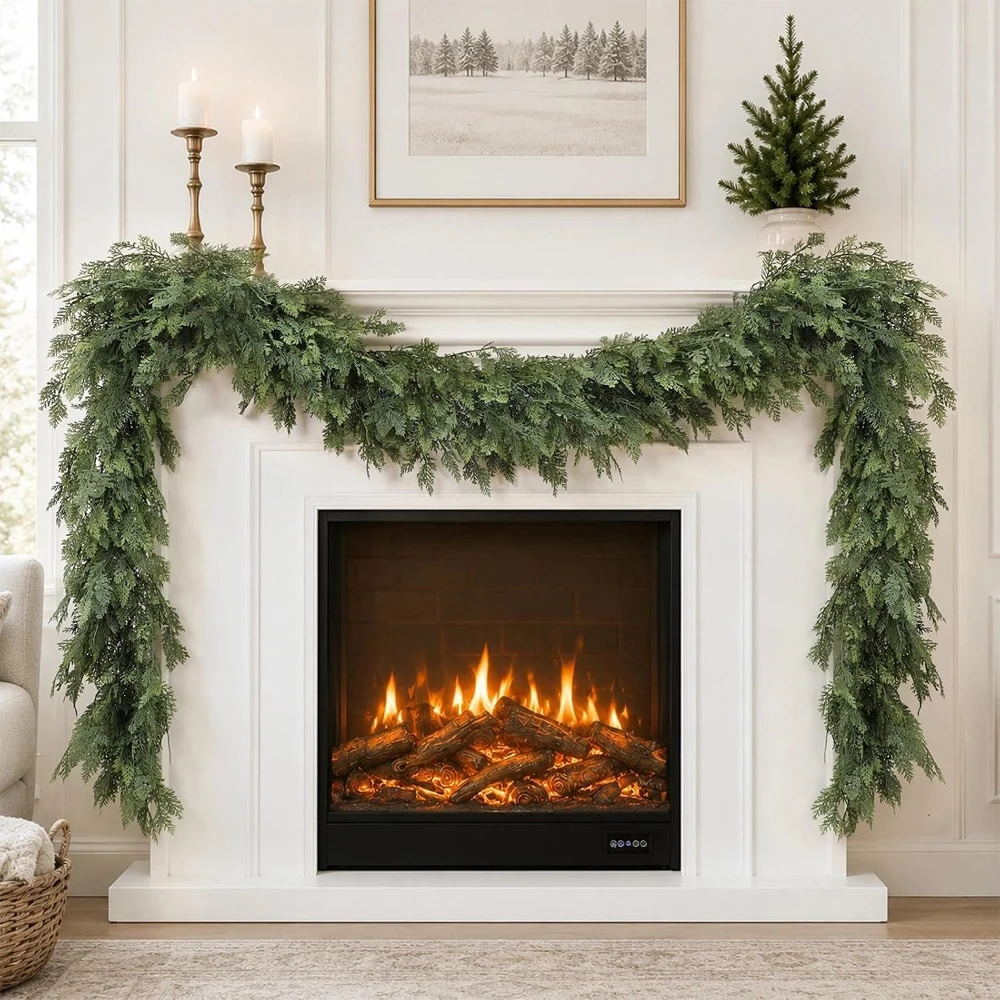 Christmas Artificial Cedar Garland Artificial Greenery Garland for Fireplace Table Indoor Outdoor Home Xmas Holiday Decoration