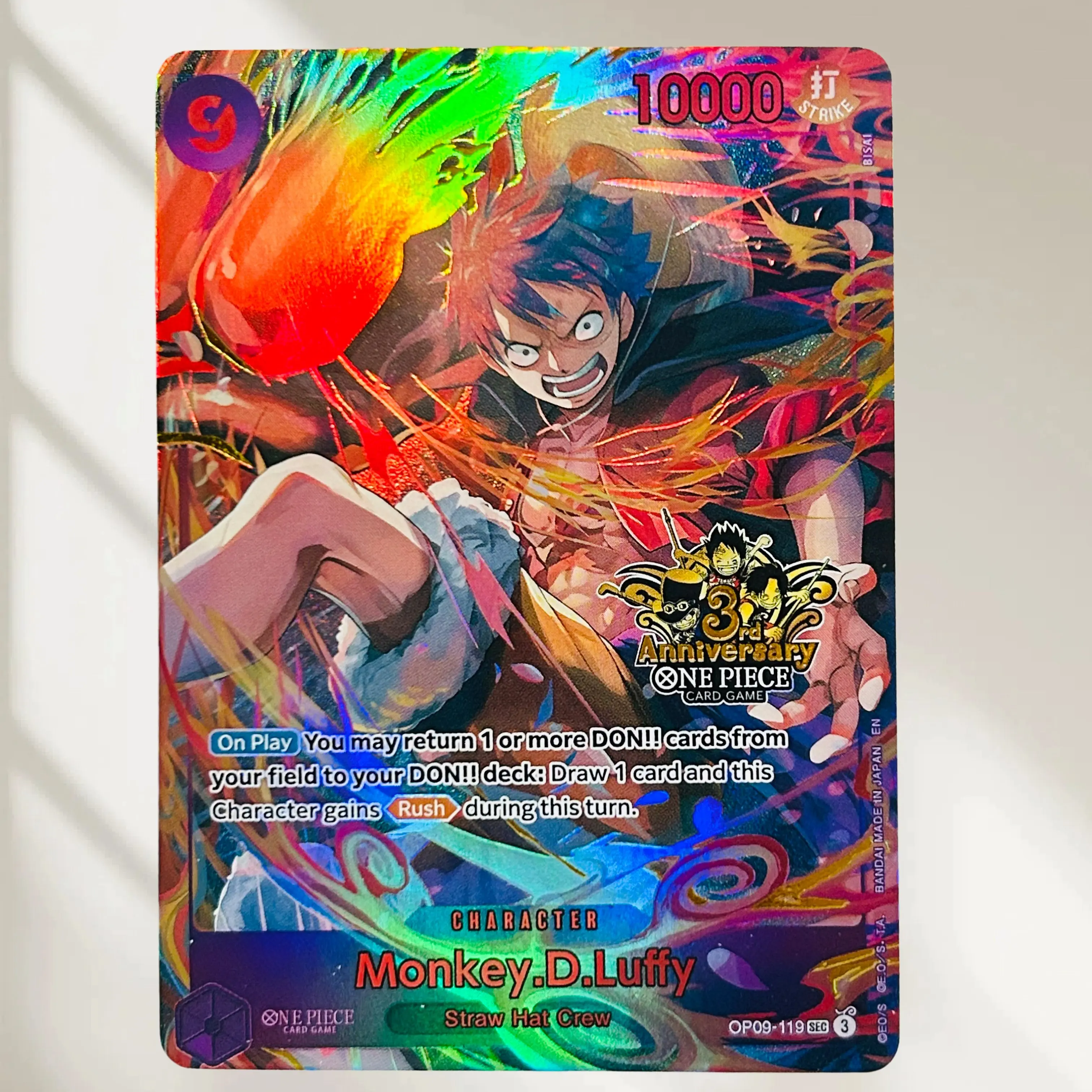 DIY One Piece Luffy OP09-119 3 Anniversary Holographic Texture Cards EN Version Perfect Condition Classic Anime Collectible TCG