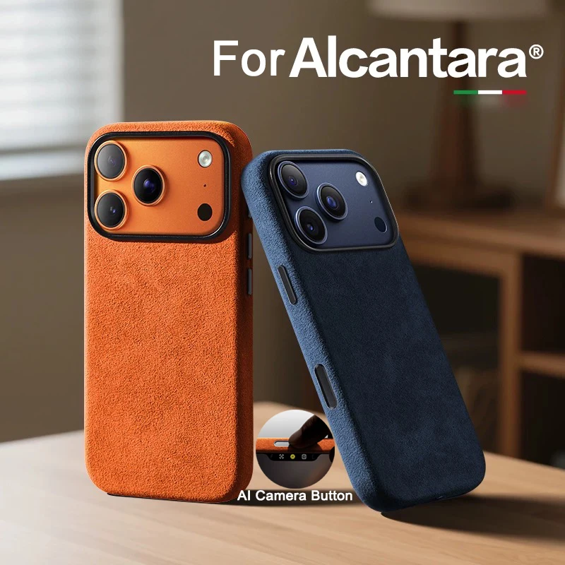 Real Italian Imported for Alcantara Magnetic Case for iPhone 18 17 Pro Max 18Pro With MagSafe Case Smart Button Protective Cover