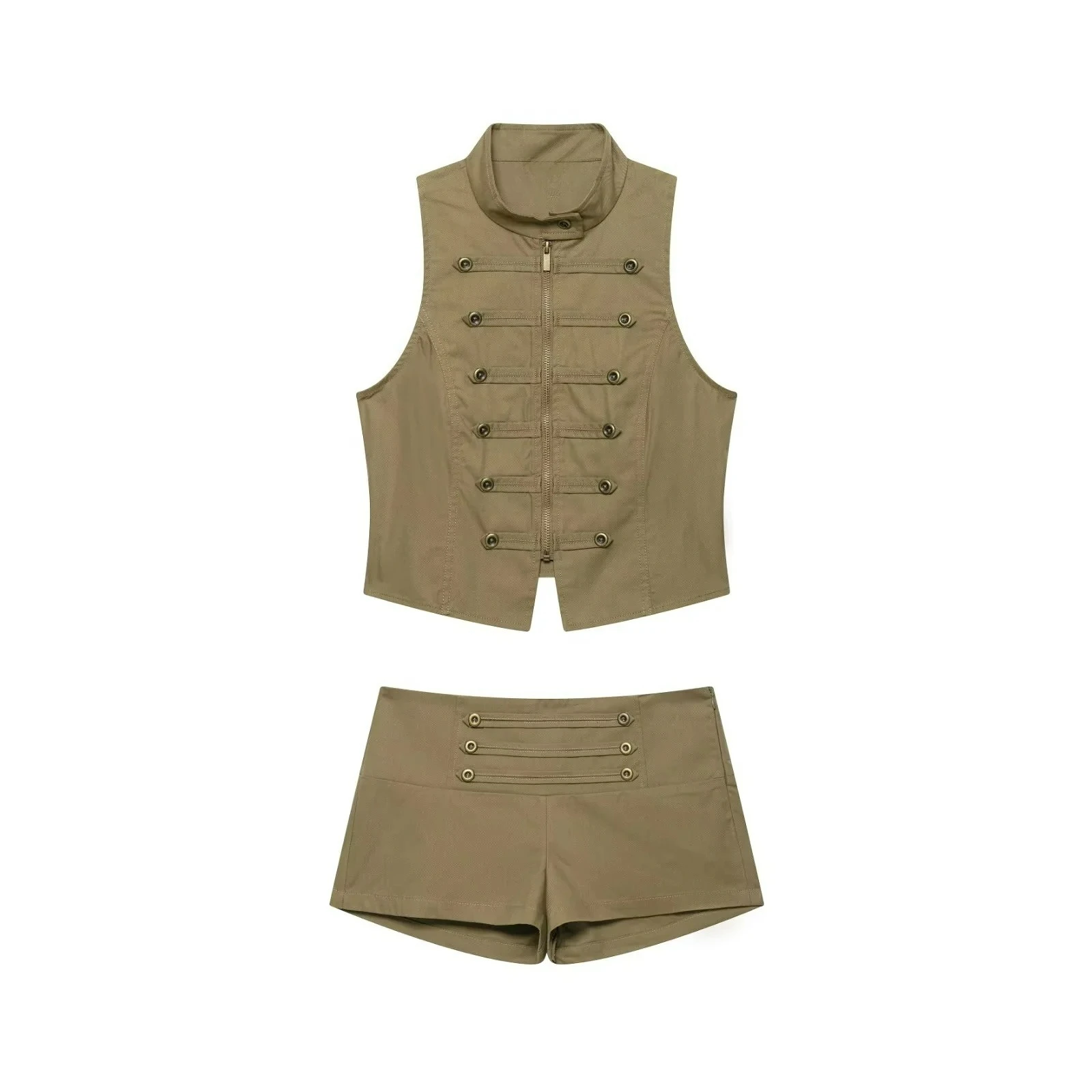 KONDALA Women Vintage Trendy Shorts Set Button O-Neck Sleeveless Zipper Vest Mini Shorts New Fashion 2026 Summer Casual Lady Set