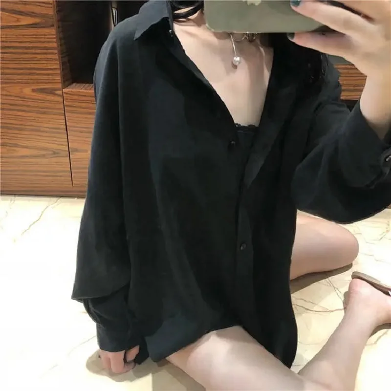 Zadily 2026 Autumn Minimalist Women's White Oversize Shirt Full Sleeve Basic Button up Korea Style Blouse with Pocket for Ladies